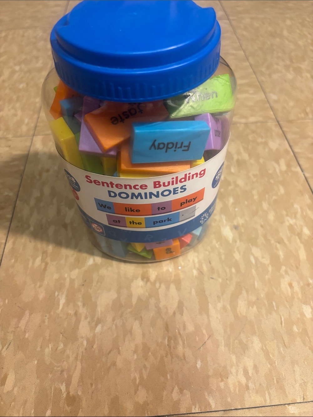 Sentence Building Dominoes Learning Set - Blue Lid, Multicolor Tiles
